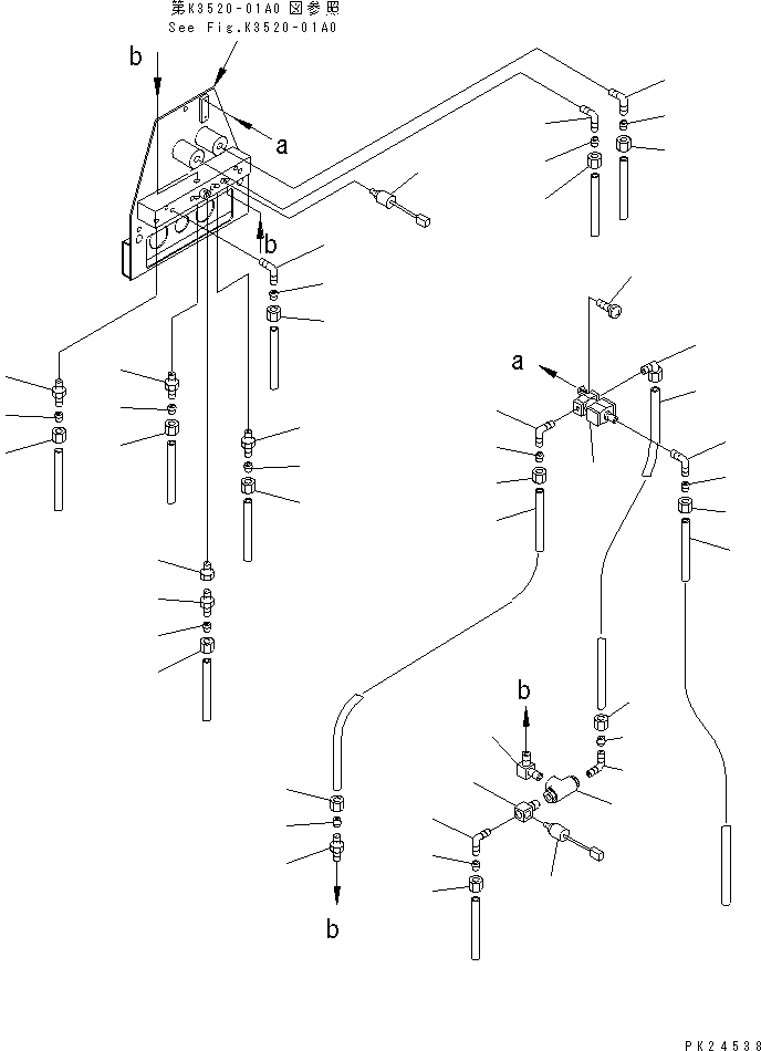 Komatsu parts book diagram for HD255-5 S/N 1001-UP: AIR BLOCK AND PIPING (2/2)(#1001-1200)