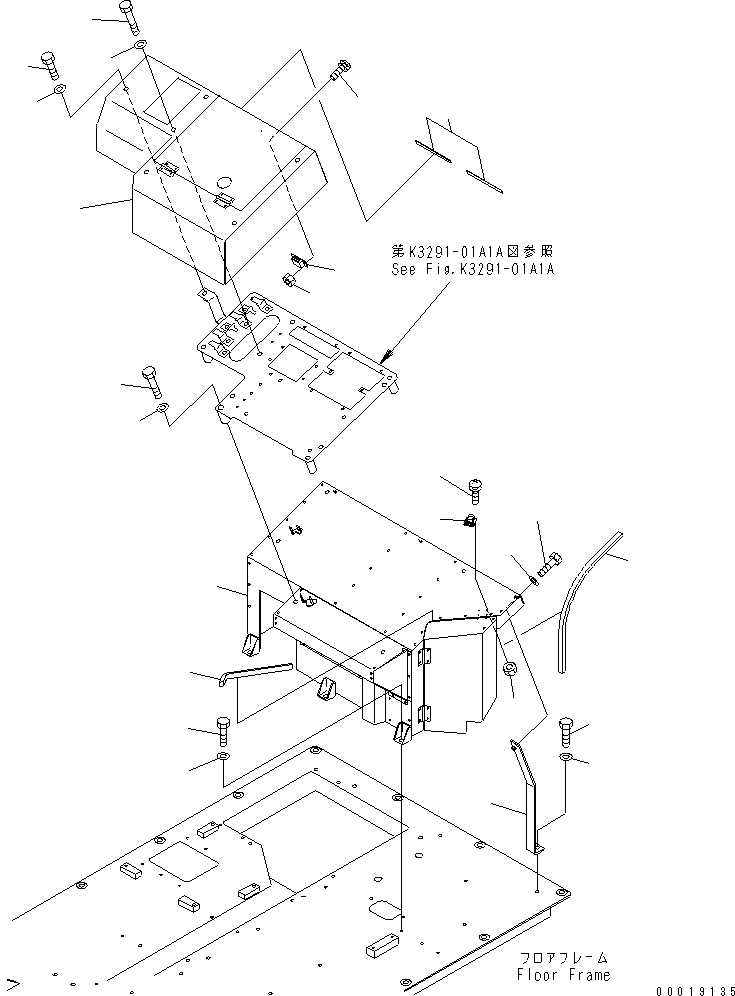 Komatsu parts book diagram for HD255-5 S/N 1001-UP: REAR COVER (CAB) (FOR AUTO LUBRICATION)(#1201-1291)