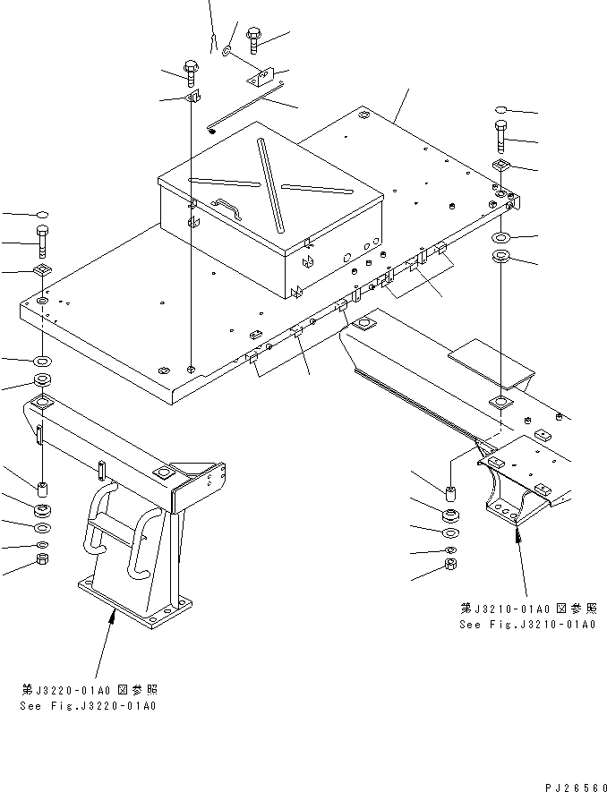 Komatsu parts book diagram for HD255-5 S/N 1001-UP: PLATFORM (PLATFORM) (FOR ENGINE SIDE COVER)(#1201-1600)