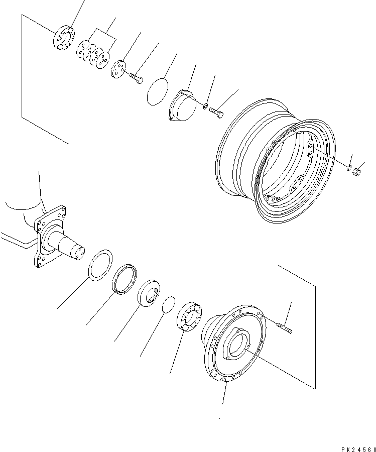 Komatsu parts book diagram for HD255-5 S/N 1001-UP: FRONT AXLE (LEFT HAND) (1/7) (FRONT AXLE)(#1001-1311)