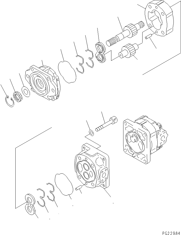 Komatsu parts book diagram for HD255-5 S/N 1001-UP: HYDRAULIC PUMP (STEERING AND HOIST) (1/2)