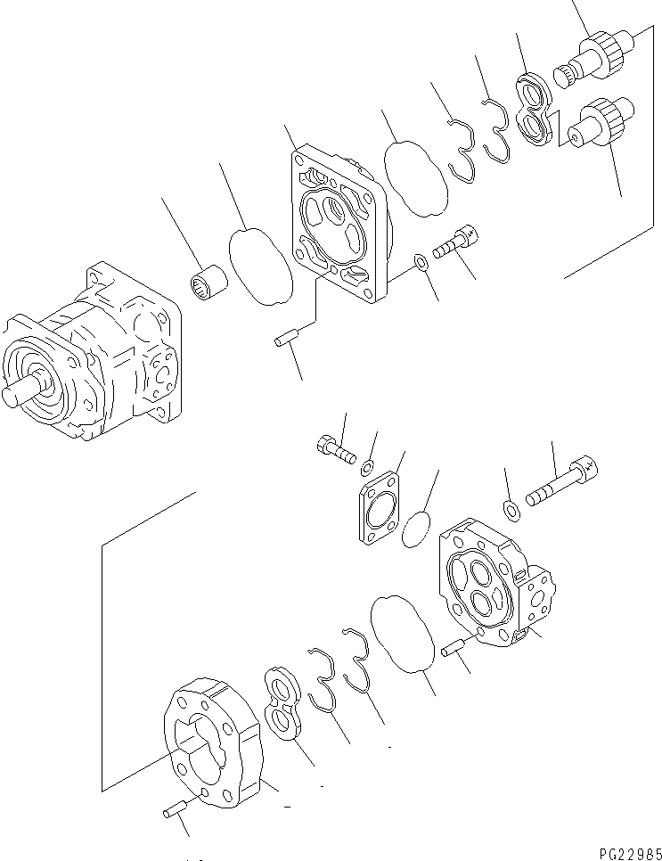 Komatsu parts book diagram for HD255-5 S/N 1001-UP: HYDRAULIC PUMP (STEERING AND HOIST) (2/2)