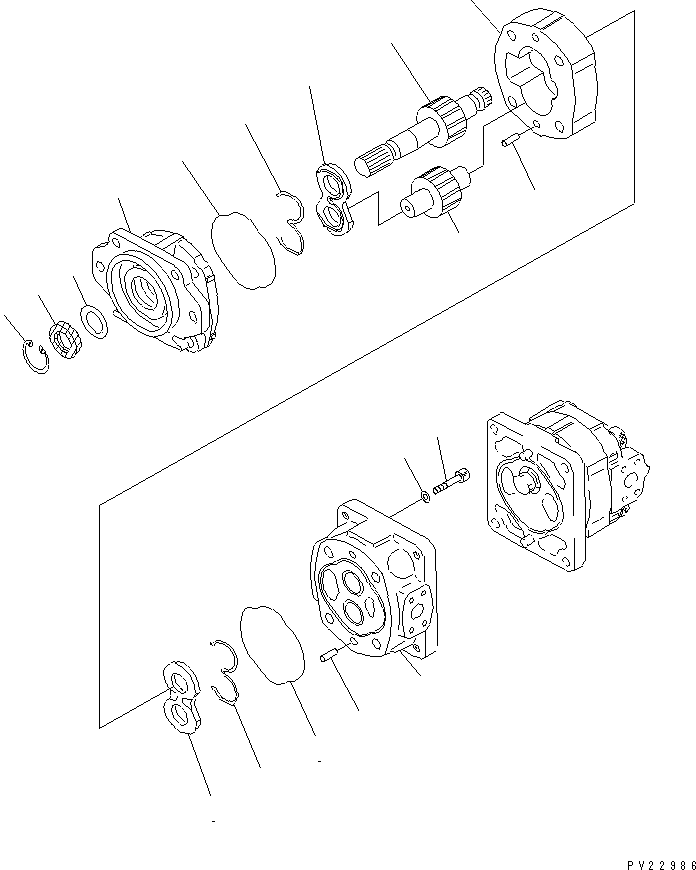 Komatsu parts book diagram for HD255-5 S/N 1001-UP: HYDRAULIC PUMP (BRAKE AND TRANSMISSION COOLING) (1/2)