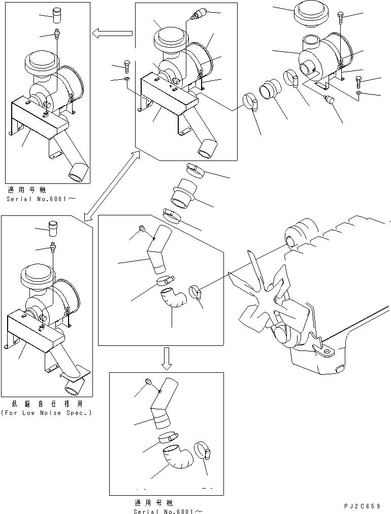 Dump Trucks Komatsu / HD325-6 S/N 5001-UP(hd325-6c) / AIR INTAKE PIPING (1/2)(#5485-)(030080 : 1101A)