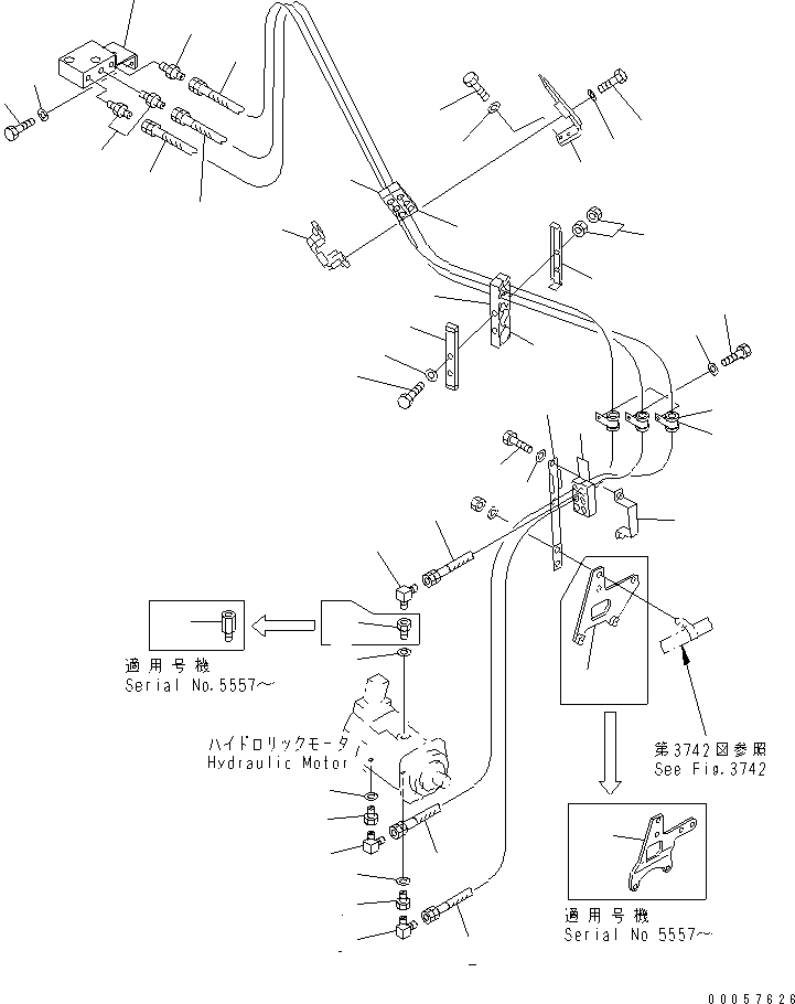 Dump Trucks Komatsu / HD325-6 S/N 5001-UP(hd325-6c) / 4WD HYDRAULIC PIPING (MOTOR COOLING LINE) (1/4) (L.H. MOTOR LINE) (WITH OIL LEVEL SENSOR)(090420 : 3756)