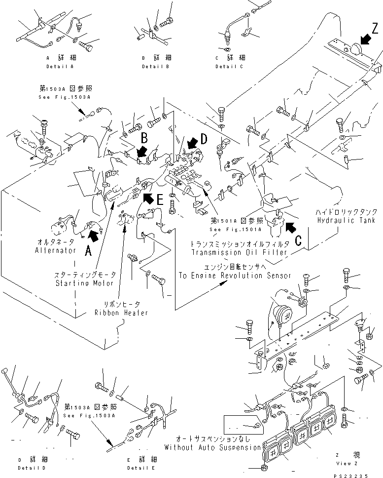 Dump Trucks Komatsu / HD405-6 S/N 1001-UP(hd405-6c) / ELECTRICAL SYSTEM (OUTSID CAB) (2/3)(#1018-1054)(030450 : 1504A)