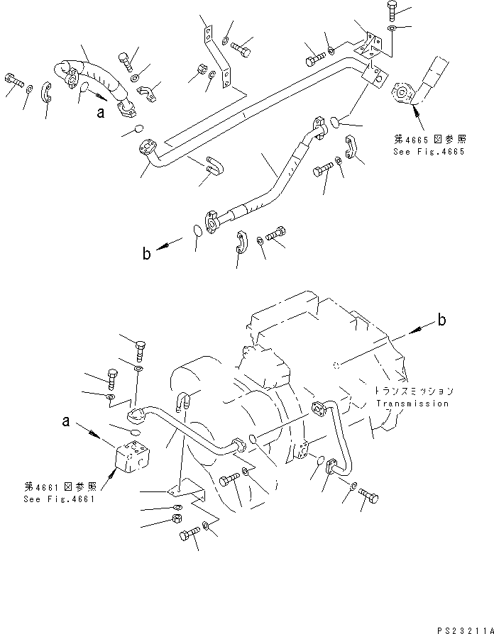 Dump Trucks Komatsu / HD405-6 S/N 1001-UP(hd405-6r) / BRAKE AND TRANSMISSION COOLING PIPING (TRANSMISSION LINE) (FOR MONITOR PANEL)(#1001-1999)(120400 : 4663)