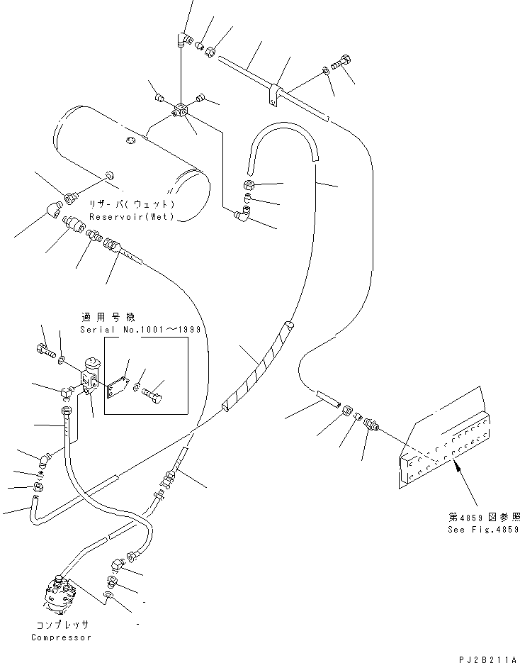 Dump Trucks Komatsu / HD405-6 S/N 1001-UP(hd405-6r) / AIR PIPING (AIR COMPRESSOR TO WET RESERVOIR) (WITH EXHAUST BRAKE)(120630 : 4851)