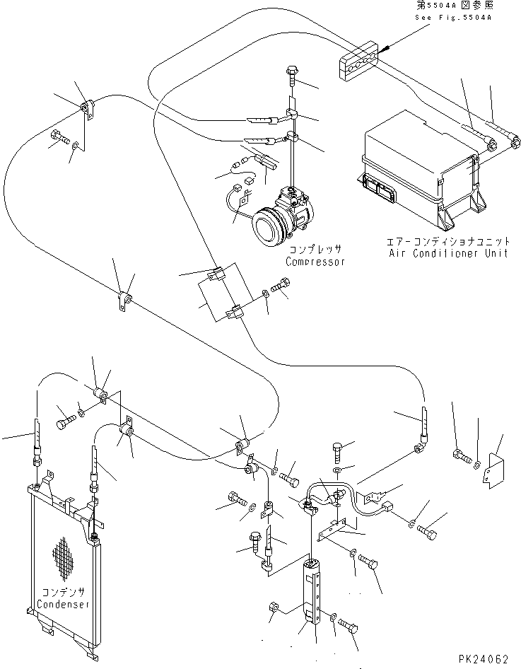 Dump Trucks Komatsu / HD405-6 S/N 1001-UP(hd405-6r) / AIR CONDITIONER (2/7) (AIR COMPRESSOR PIPING)(#1001-1054)(150600 : 5502)