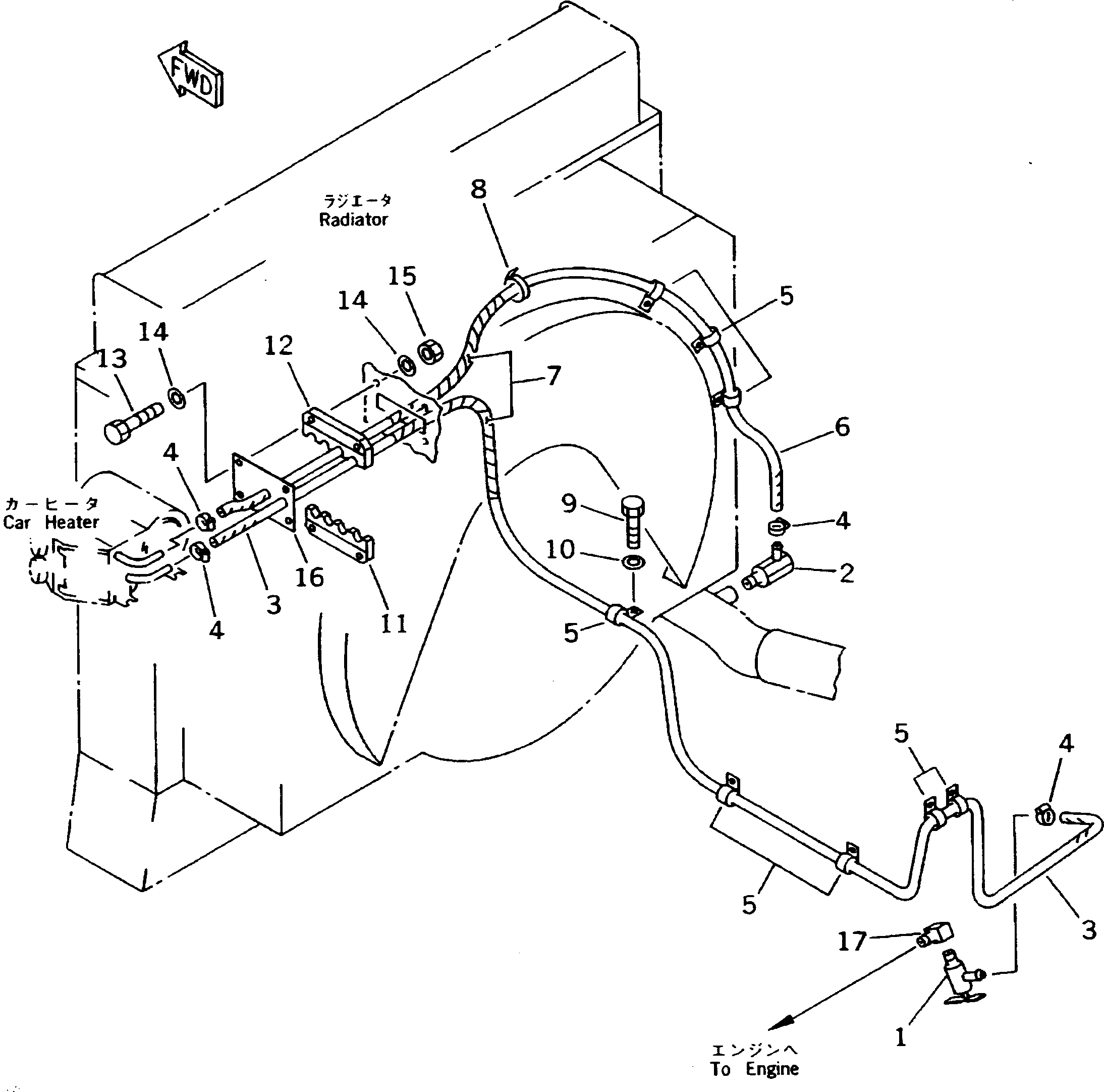 Dump Trucks Komatsu / HD405-6 S/N 1001-UP(hd405-6r) / CAR HEATER (1/3) (PIPING)(#1001-1054)(150840 : 5571)