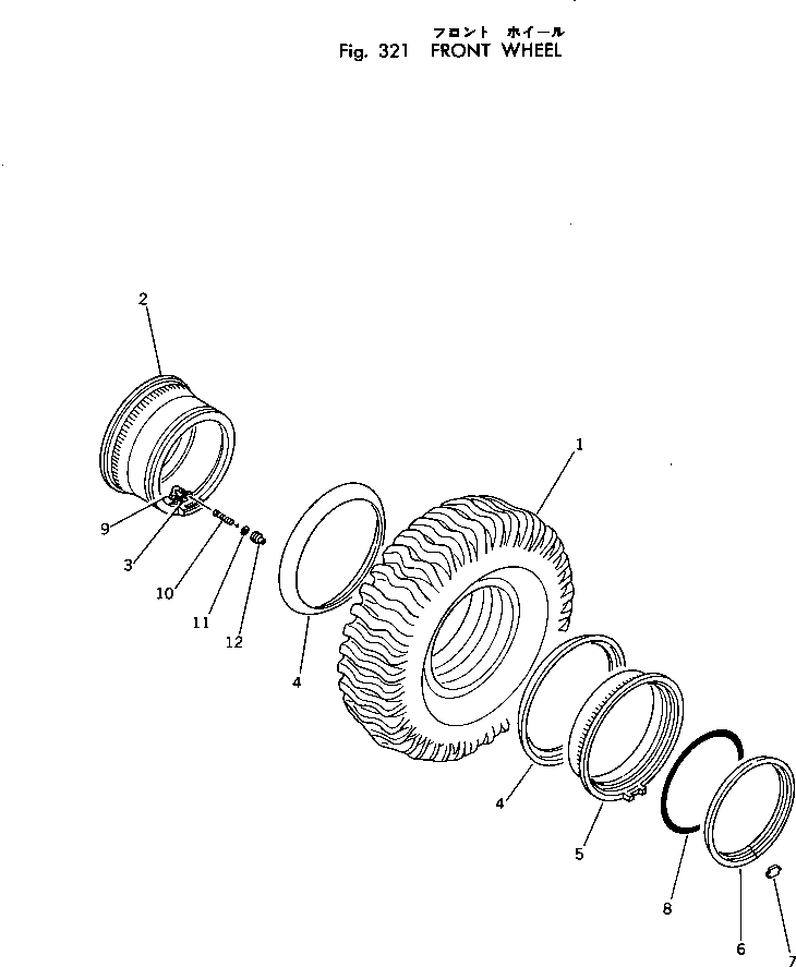 Komatsu parts book diagram for HD460-1 S/N 1002-UP: FRONT WHEEL