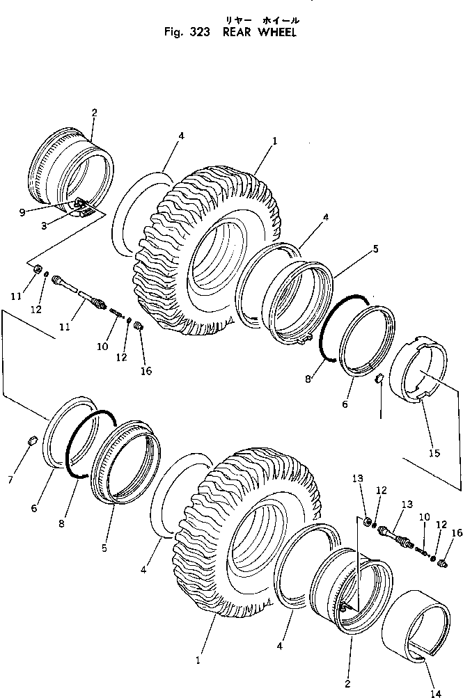 Komatsu parts book diagram for HD460-1 S/N 1002-UP: REAR WHEEL