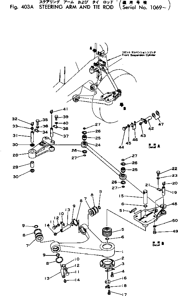 Komatsu parts book diagram for HD460-1 S/N 1002-UP: STEERING ARM AND TIE ROD(#1069-)