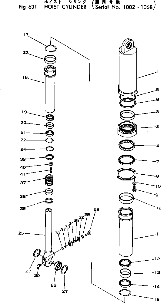 Komatsu parts book diagram for HD460-1 S/N 1002-UP: HOIST CYLINDER(#1002-1068)