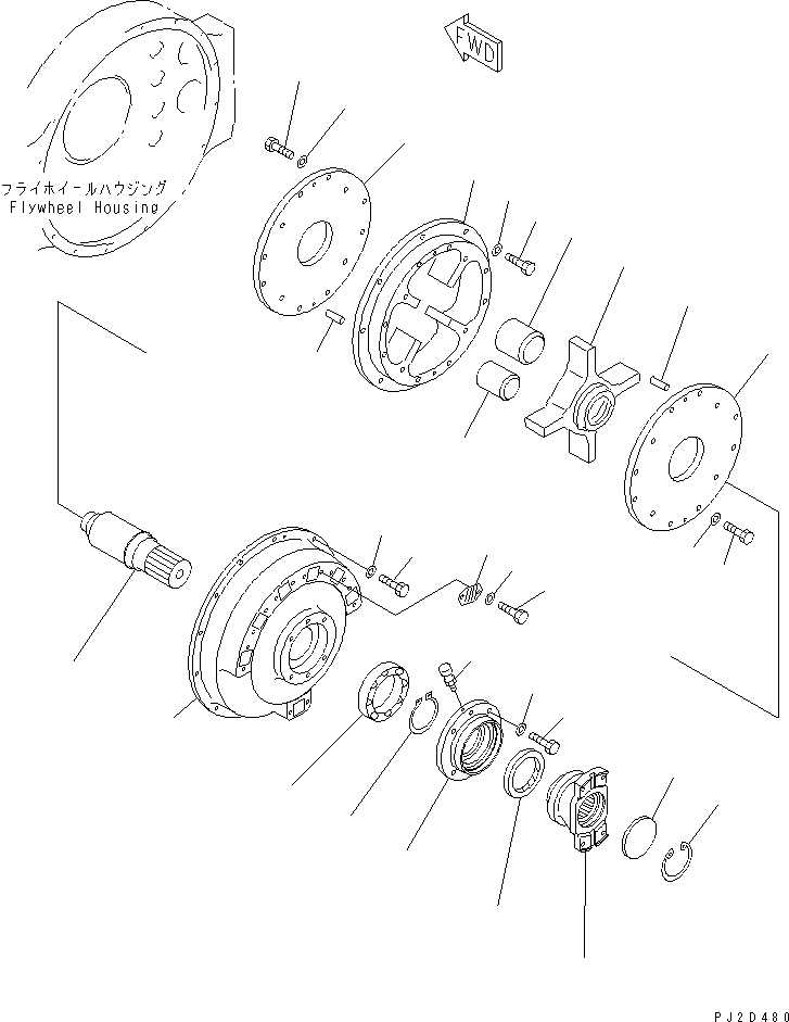 Komatsu parts book diagram for HD465-7R S/N 15001-15351 (W/O EGR): ENGINE RELATED PARTS (DAMPER)(#15025-)