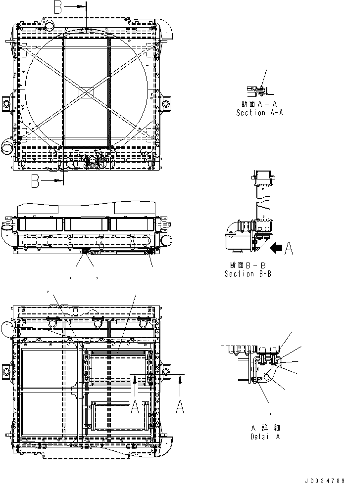 Komatsu parts book diagram for HD465-7R S/N 15001-15351 (W/O EGR): RADIATOR (INNER PARTS) (2/2)(#15334-)