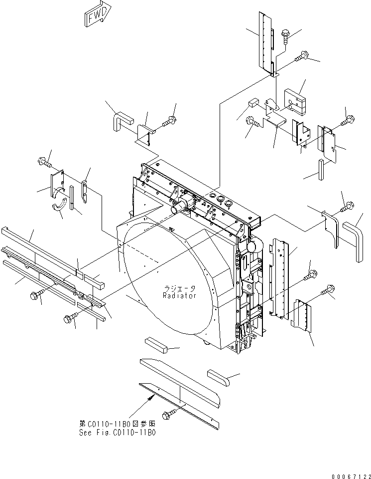 Komatsu parts book diagram for HD465-7R S/N 15001-15351 (W/O EGR): RADIATOR (BUFFER)(#15025-)
