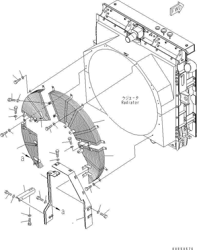 Komatsu parts book diagram for HD465-7R S/N 15001-15351 (W/O EGR): RADIATOR (NET)(#15001-15024)