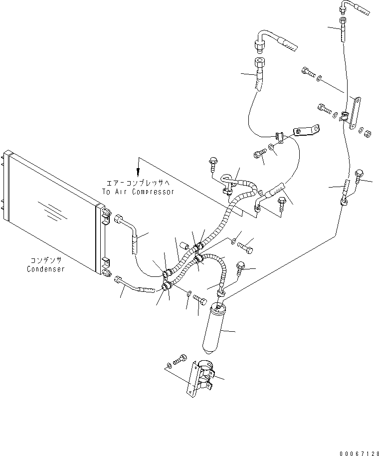 Komatsu parts book diagram for HD465-7R S/N 15001-15351 (W/O EGR): RADIATOR (AIR CONDITIONER PIPING)(#15025-15308)