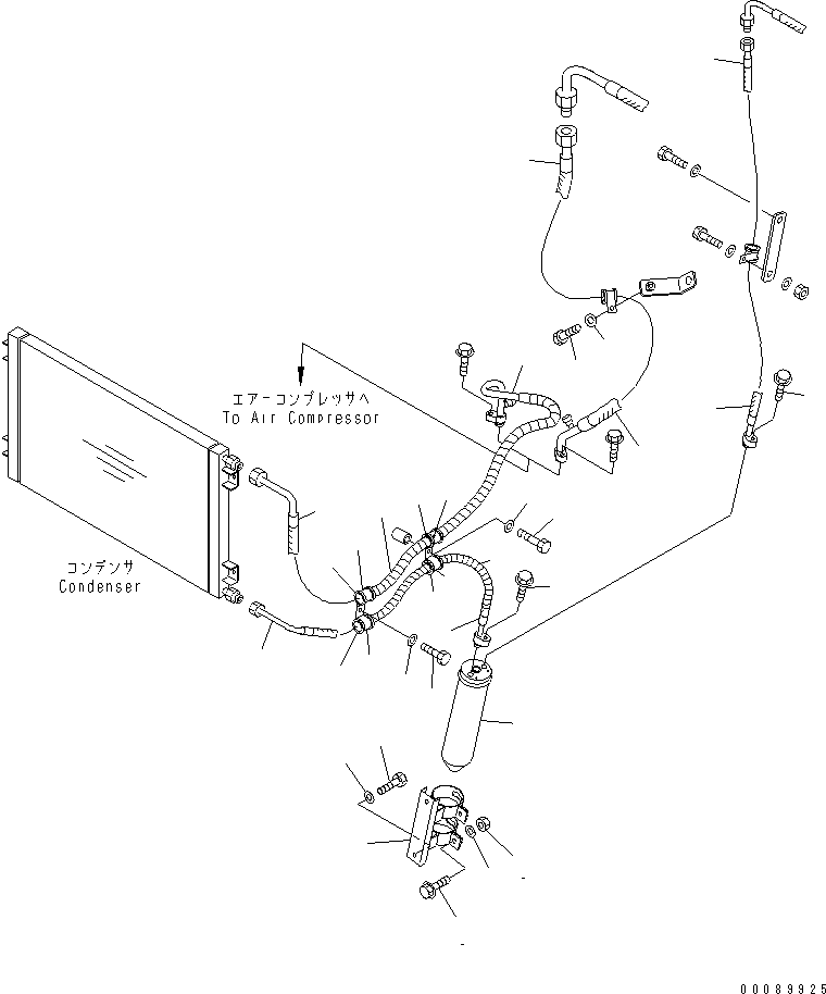 Komatsu parts book diagram for HD465-7R S/N 15001-15351 (W/O EGR): RADIATOR (AIR CONDITIONER PIPING)(#15309-)