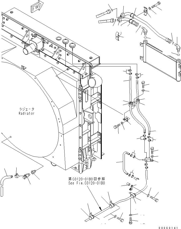 Komatsu parts book diagram for HD465-7R S/N 15001-15351 (W/O EGR): COOLANT LINE (3/3)(#15001-15024)