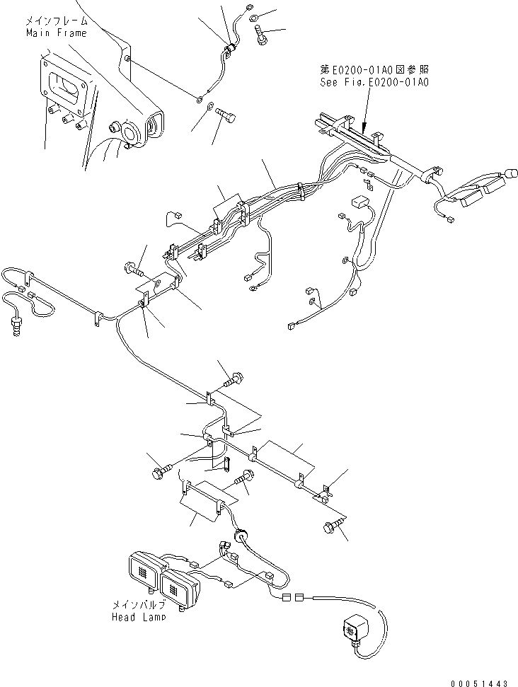 Komatsu parts book diagram for HD465-7R S/N 15001-15351 (W/O EGR): ELECTRICAL SYSTEM (CAB HARNESS)(#15001-15024)