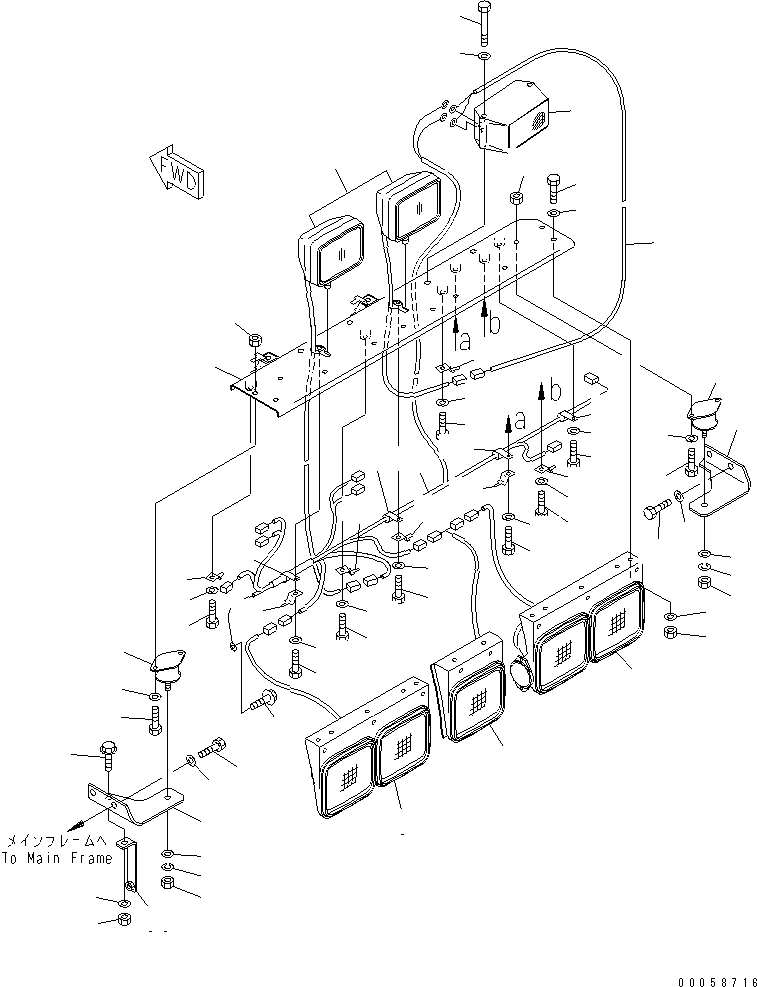 Komatsu parts book diagram for HD465-7R S/N 15001-15351 (W/O EGR): REAR LAMP AND BACK-UP BUZZER (WITH ADDITIONAL LAMP)(#15001-)