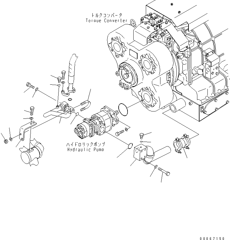 Komatsu parts book diagram for HD465-7R S/N 15001-15351 (W/O EGR): HYDRAULIC PIPING (TORQUE CONVERTER AND TRANSMISSION PUMP LINE) (1/2)(#15025-)