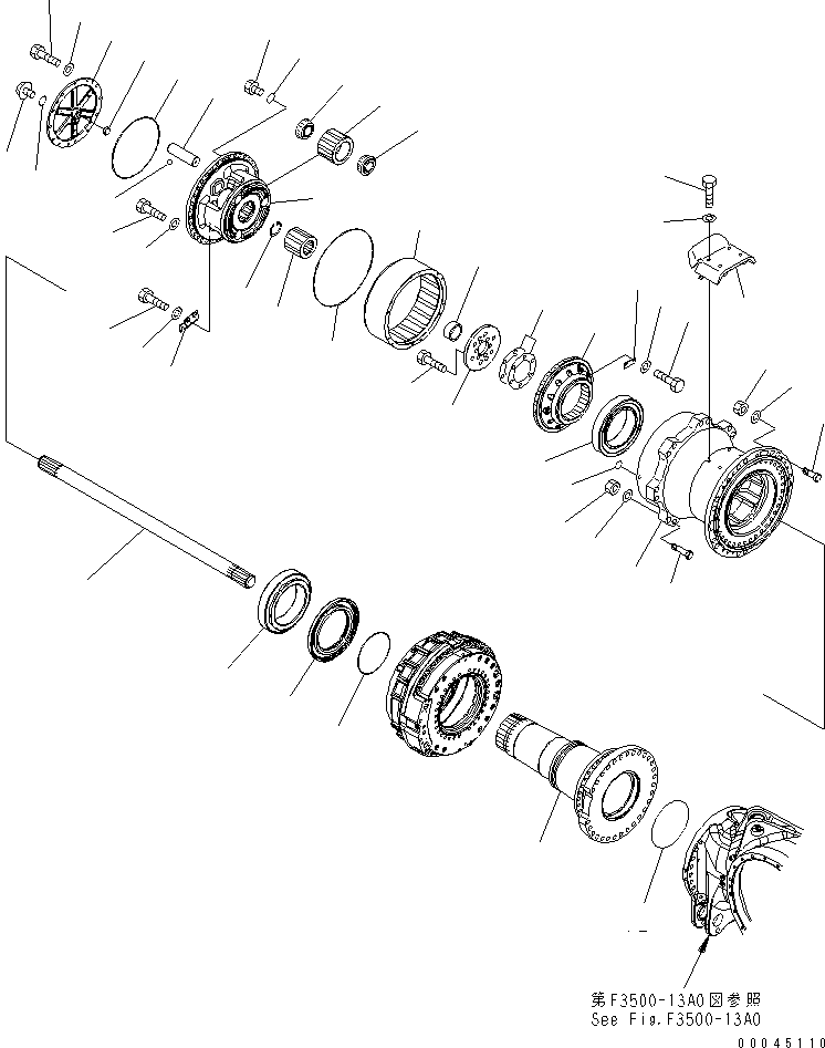 Komatsu parts book diagram for HD465-7R S/N 15001-15351 (W/O EGR): REAR AXLE (FINAL DRIVE) (R.H.)(#15001-)
