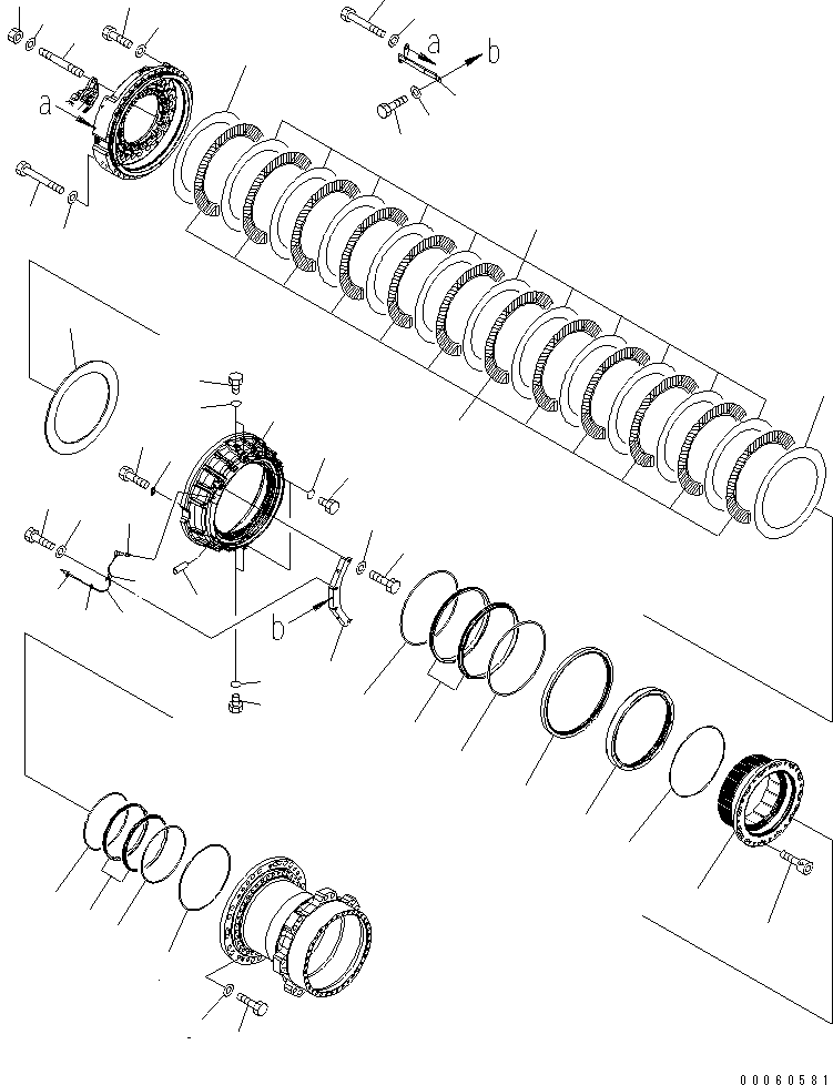 Komatsu parts book diagram for HD465-7R S/N 15001-15351 (W/O EGR): REAR AXLE (REAR WHEEL BRAKE) (L.H.) (2/3) (WITH ABS/ASR)(#15001-)