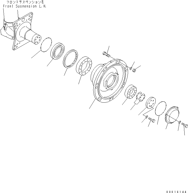 Komatsu parts book diagram for HD465-7R S/N 15001-15351 (W/O EGR): FRONT AXLE (L.H.) (AXLE)(#15001-)