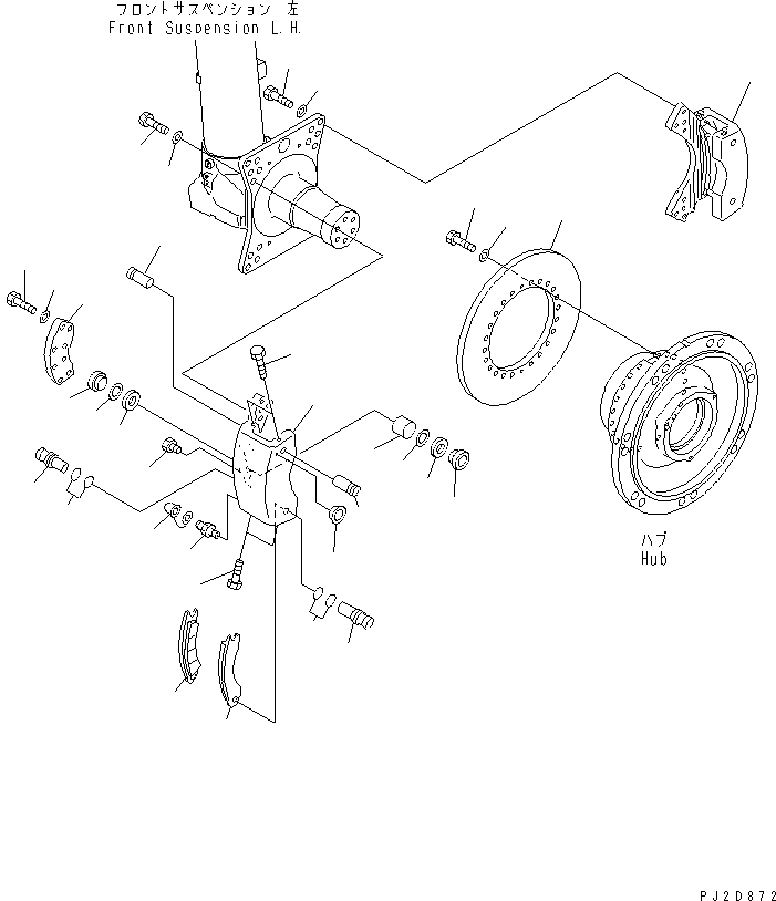 Komatsu parts book diagram for HD465-7R S/N 15001-15351 (W/O EGR): FRONT AXLE (L.H.) (BRAKE)(#15001-)