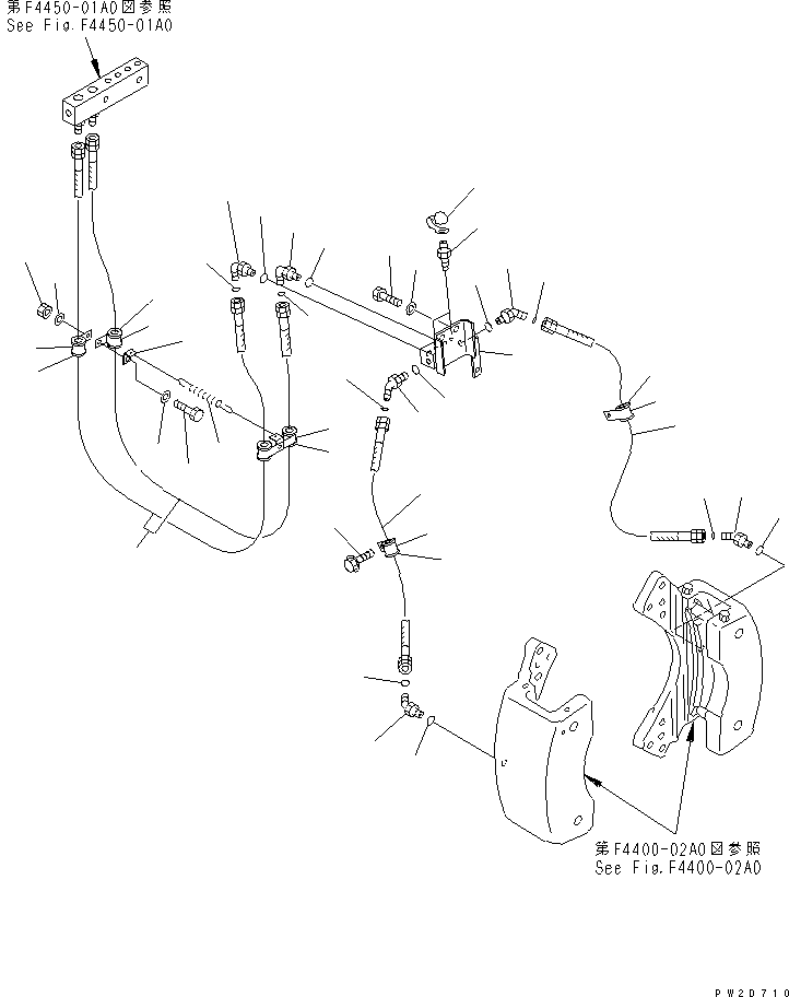 Komatsu parts book diagram for HD465-7R S/N 15001-15351 (W/O EGR): FRONT AXLE (L.H.) (BRAKE OIL PIPING)(#15001-)