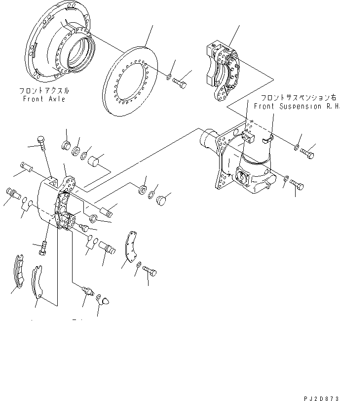 Komatsu parts book diagram for HD465-7R S/N 15001-15351 (W/O EGR): FRONT AXLE (R.H.) (BRAKE)(#15001-)