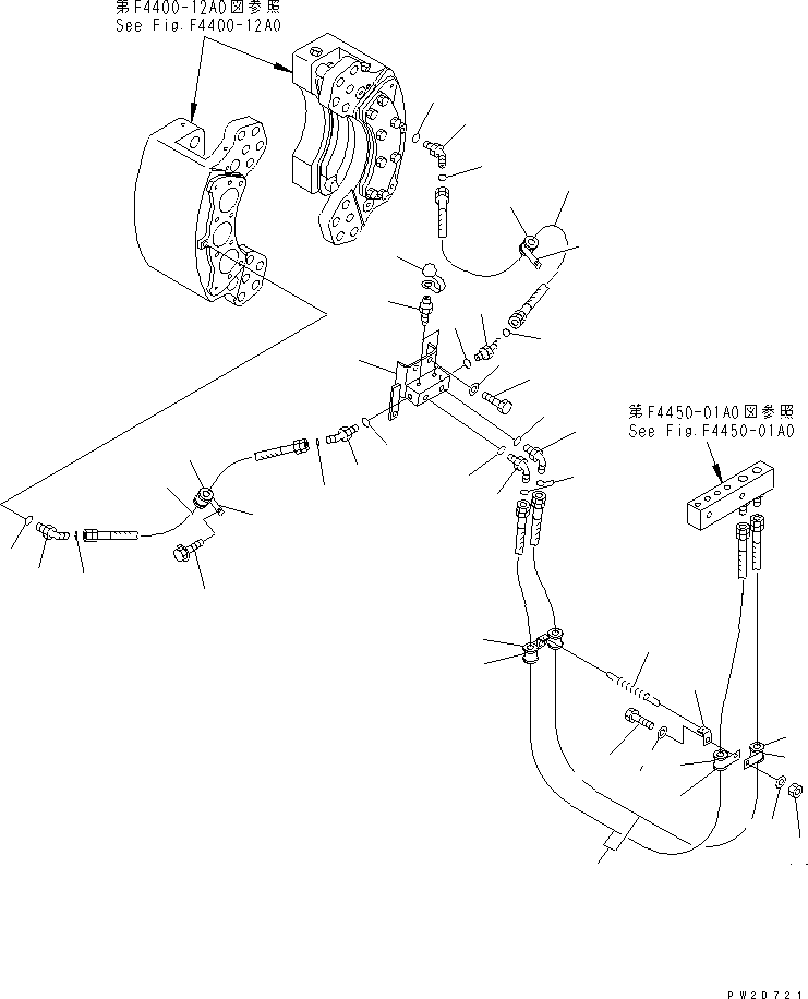 Komatsu parts book diagram for HD465-7R S/N 15001-15351 (W/O EGR): FRONT AXLE (R.H.) (BRAKE OIL PIPING)(#15001-)