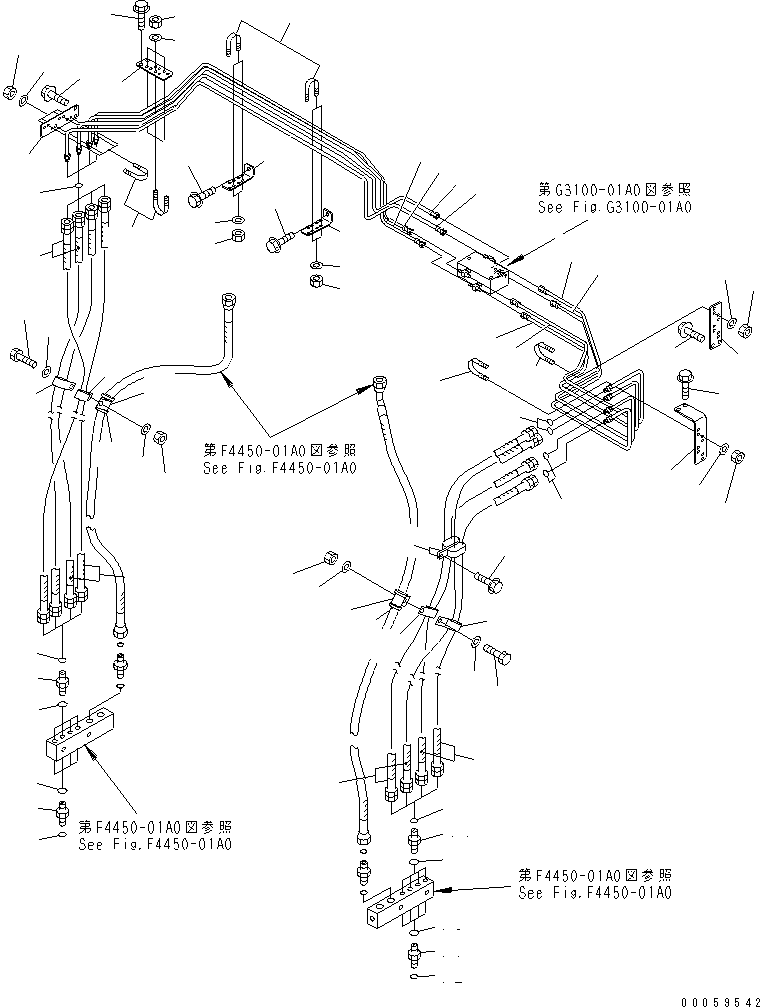 Komatsu parts book diagram for HD465-7R S/N 15001-15351 (W/O EGR): AUTO SUSPENSION PIPING (SUPPORT PIPING)(#15001-15024)