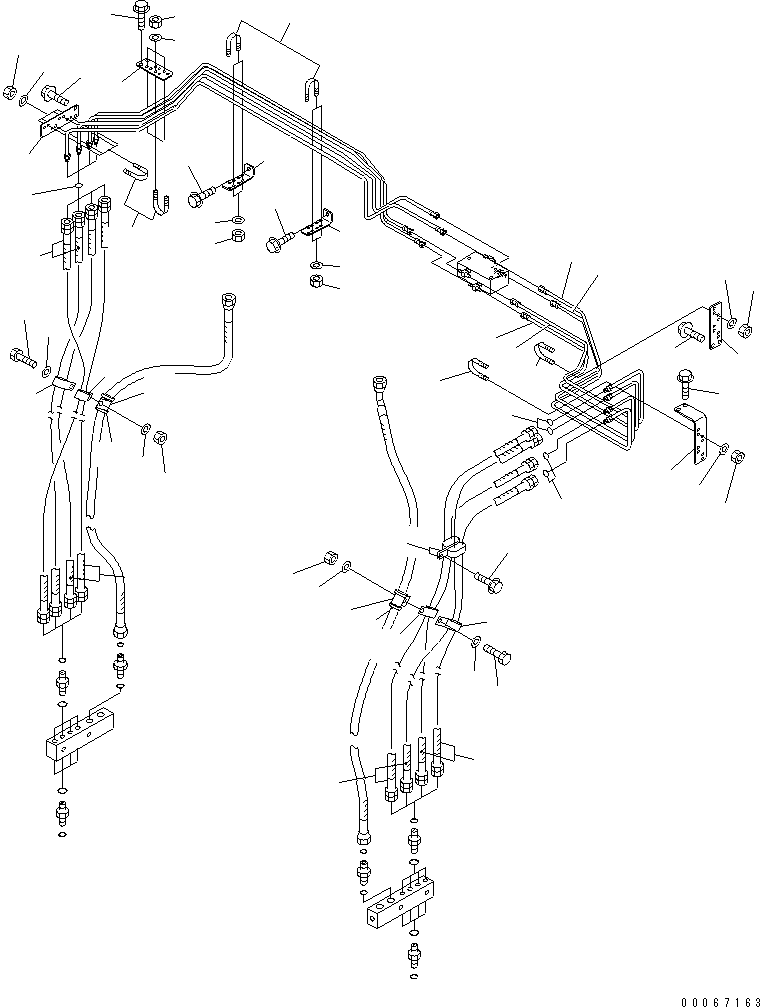 Komatsu parts book diagram for HD465-7R S/N 15001-15351 (W/O EGR): AUTO SUSPENSION PIPING (SUPPORT PIPING)(#15025-)