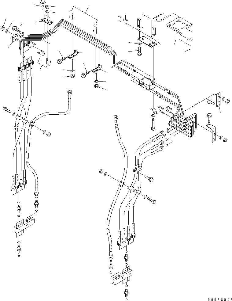 Komatsu parts book diagram for HD465-7R S/N 15001-15351 (W/O EGR): AUTO SUSPENSION PIPING (VALVE LINE)(#15110-)
