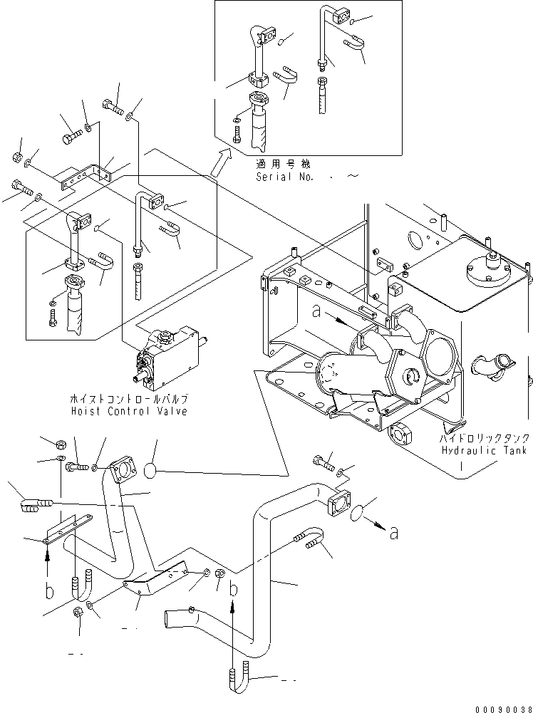 Komatsu parts book diagram for HD465-7R S/N 15001-15351 (W/O EGR): HYDRAULIC TANK (HOIST AND BRAKE COOLING LINE)(#15025-)