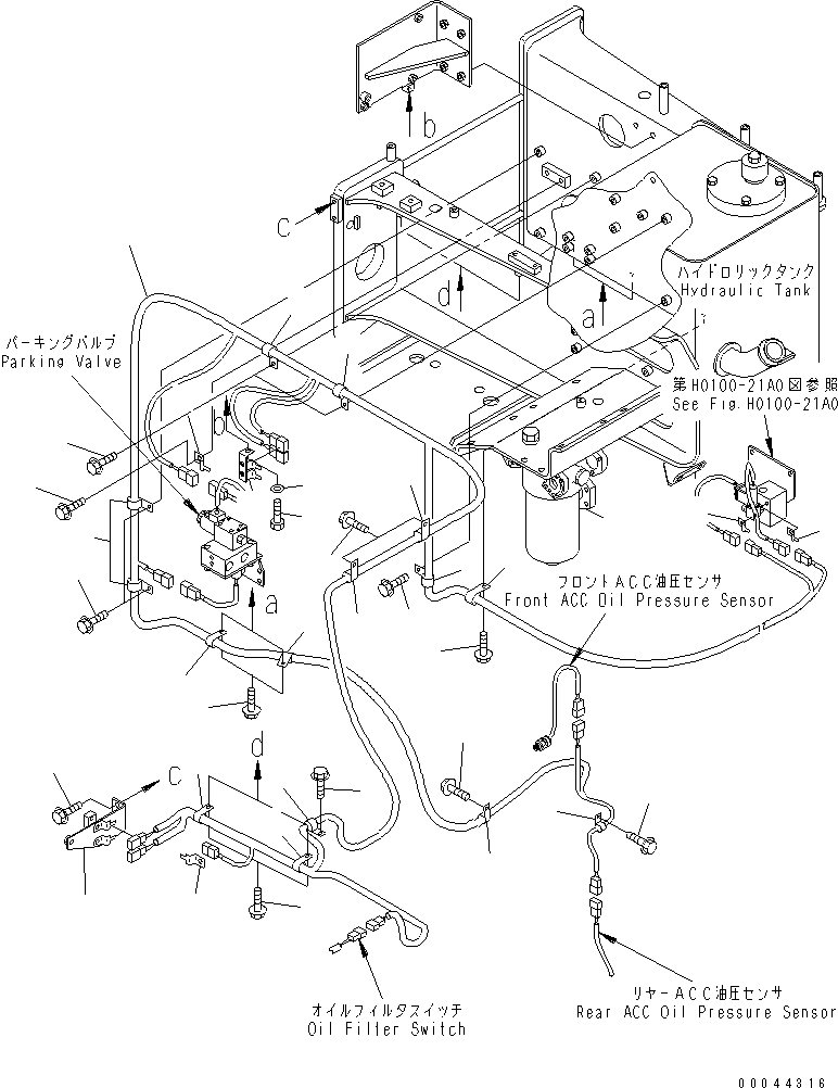 Komatsu parts book diagram for HD465-7R S/N 15001-15351 (W/O EGR): HYDRAULIC TANK (HARNESS)(#15001-15024)