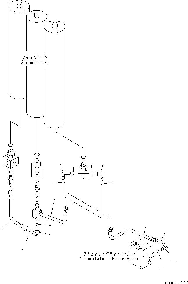 Komatsu parts book diagram for HD465-7R S/N 15001-15351 (W/O EGR): ACCUMULATOR PIPING (CHARGE VALVE TO ACCUMULATOR) (2/2)(#15001-15024)