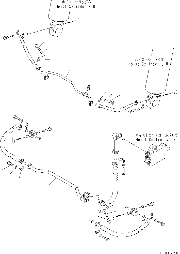 Komatsu parts book diagram for HD465-7R S/N 15001-15351 (W/O EGR): HYDRAULIC PIPING (HOIST CYLINDER LINE) (1/2)(#15025-)