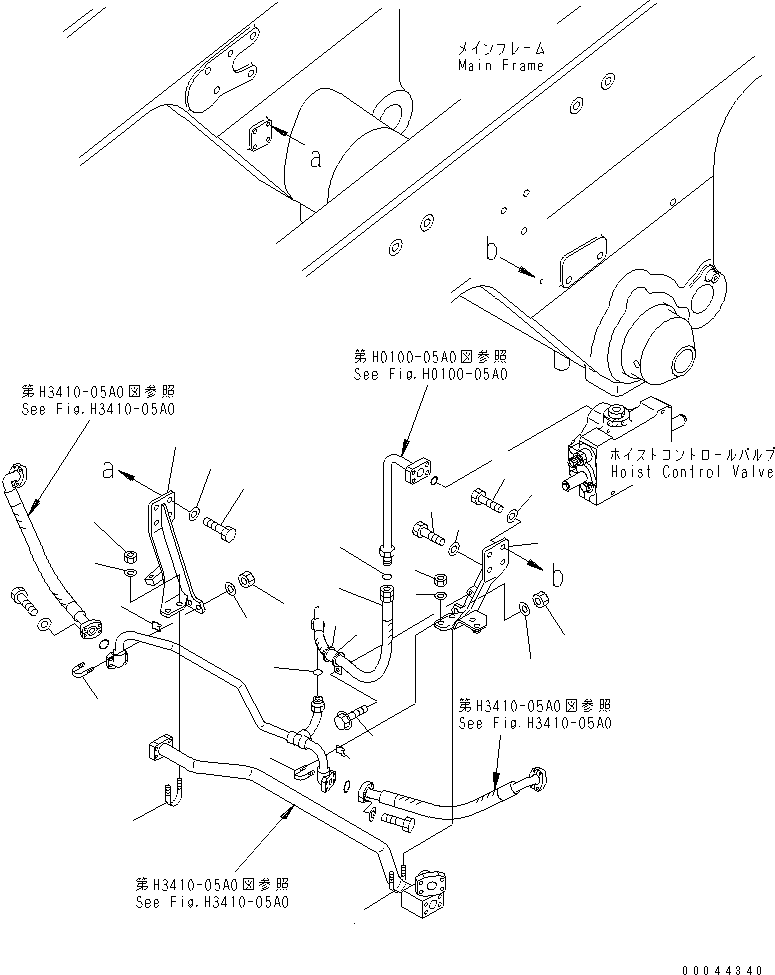 Komatsu parts book diagram for HD465-7R S/N 15001-15351 (W/O EGR): HYDRAULIC PIPING (HOIST CYLINDER LINE) (2/2)(#15001-15024)