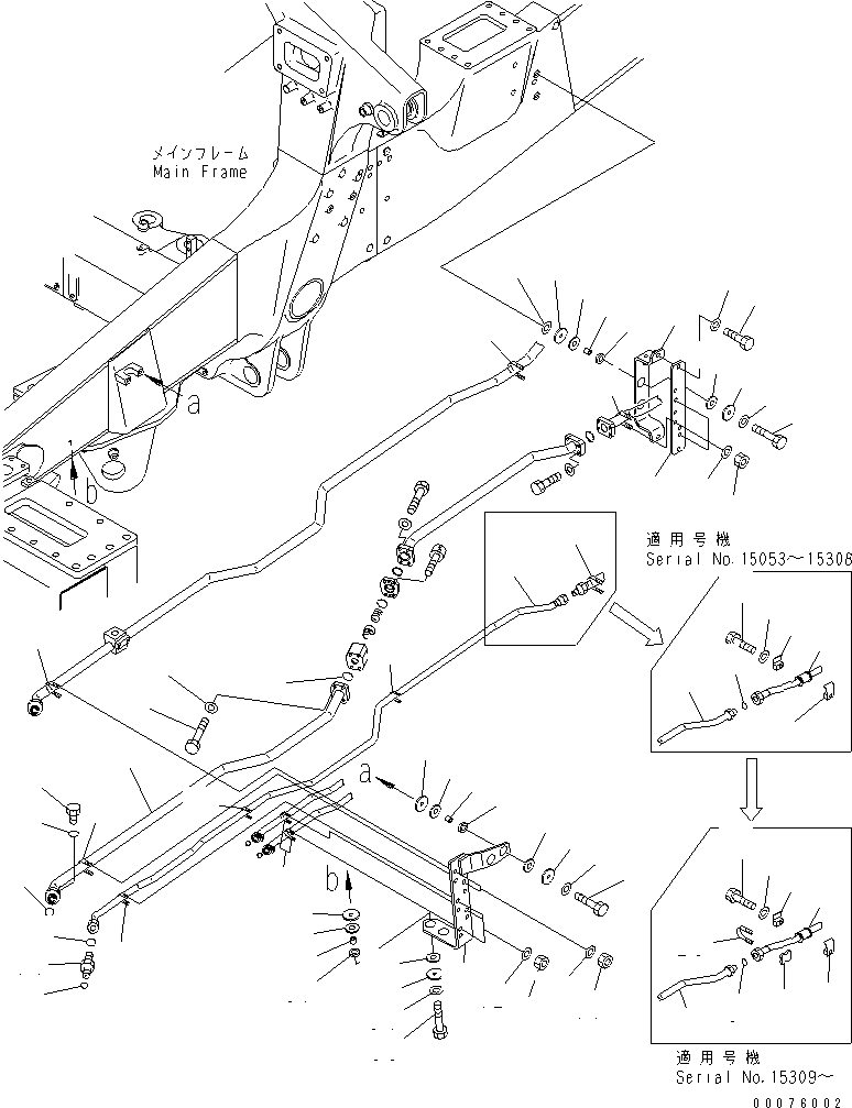 Komatsu parts book diagram for HD465-7R S/N 15001-15351 (W/O EGR): HYDRAULIC PIPING (STEERING OIL COOLER LINE) (WITH ENGINE SIDE COVER)(#15025-)