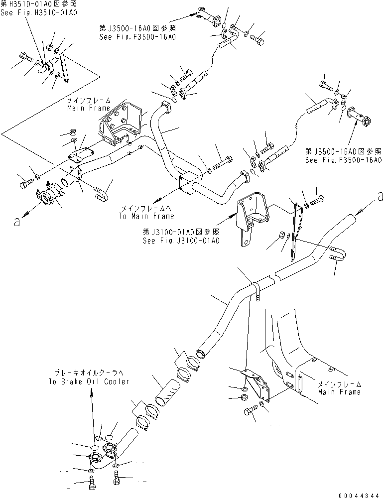 Komatsu parts book diagram for HD465-7R S/N 15001-15351 (W/O EGR): BRAKE COOLING PIPING (REAR BRAKE TO BRAKE COOLER)(#15001-15024)