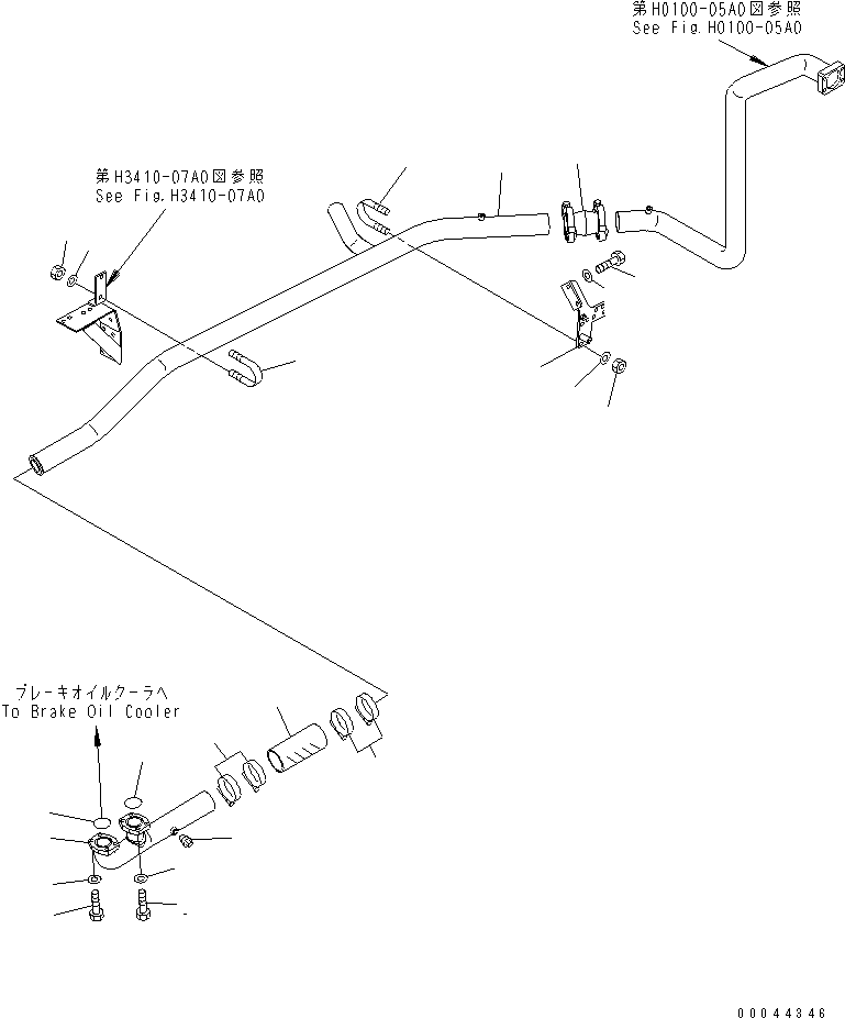 Komatsu parts book diagram for HD465-7R S/N 15001-15351 (W/O EGR): BRAKE COOLING PIPING (BRAKE COOLER TO TRANSMISSION OIL PAN)(#15001-15024)