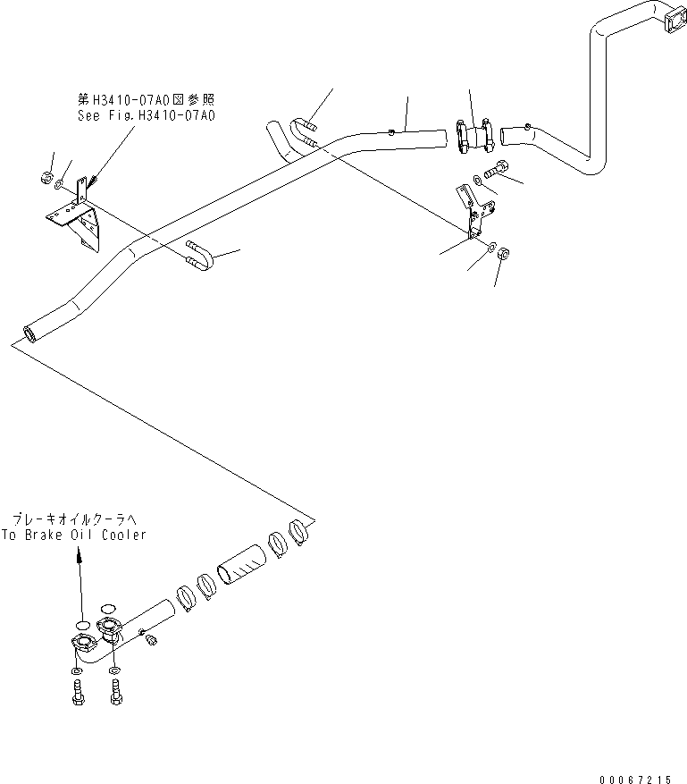 Komatsu parts book diagram for HD465-7R S/N 15001-15351 (W/O EGR): BRAKE COOLING PIPING (BRAKE COOLER TO TRANSMISSION OIL PAN)(#15025-)