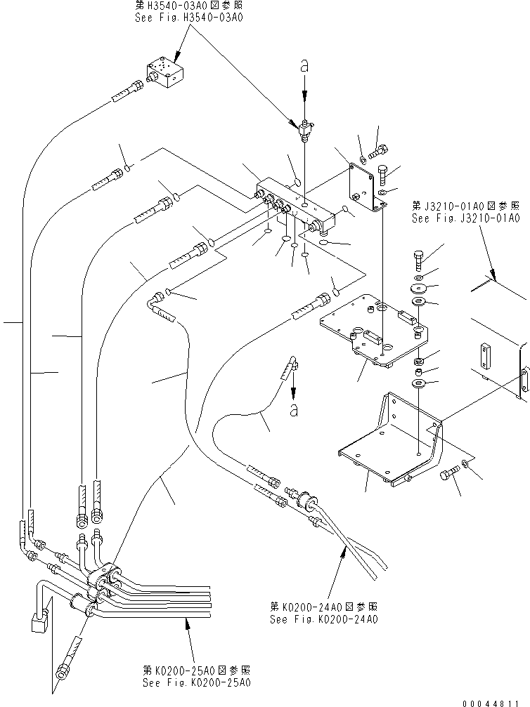 Komatsu parts book diagram for HD465-7R S/N 15001-15351 (W/O EGR): BRAKE PIPING (BRAKE VALVE ? EMERGENCY BRAKE VALVE TO BLOCK)(#15001-15024)