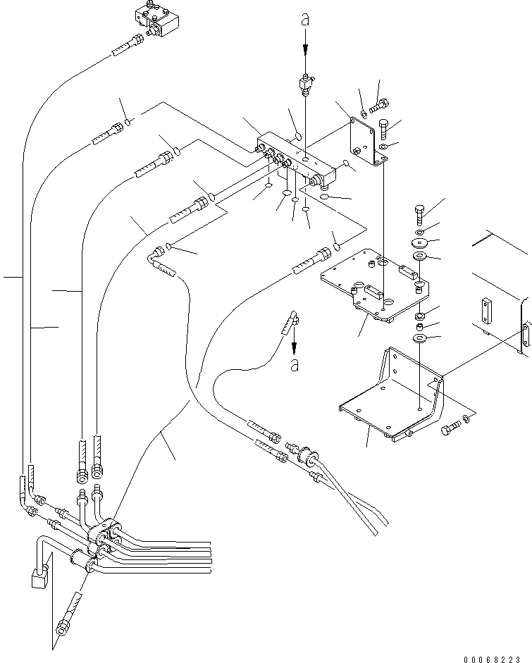Komatsu parts book diagram for HD465-7R S/N 15001-15351 (W/O EGR): BRAKE PIPING (BRAKE VALVE ? EMERGENCY BRAKE VALVE TO BLOCK) (WITHOUT FRONT BRAKE CUT)(#15025-)