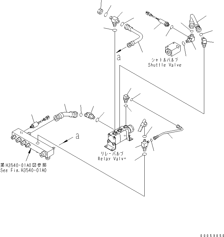 Komatsu parts book diagram for HD465-7R S/N 15001-15351 (W/O EGR): BRAKE PIPING (BLOCK TO FRONT BRAKE SHUTTLE VALVE) (1/2) (WITHOUT FRONT BRAKE CUT)(#15001-15024)